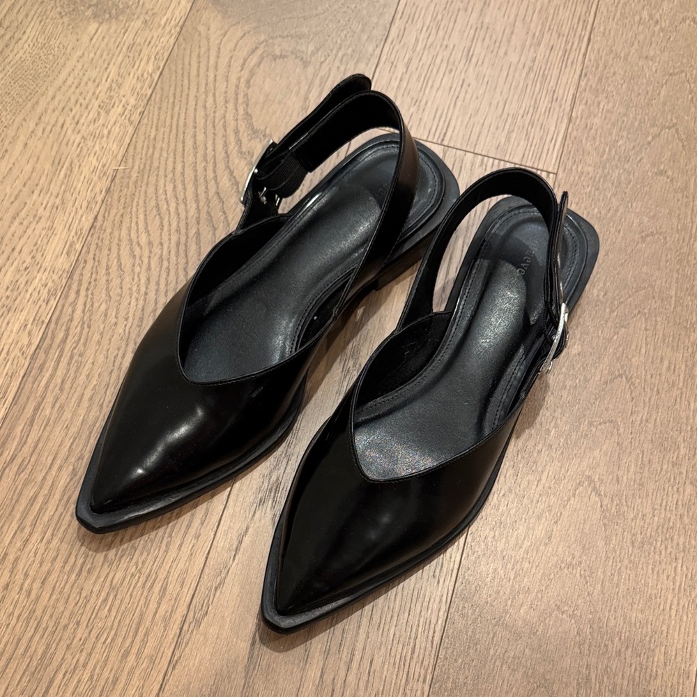 Anthropologie Black Pointed Slingback Flats